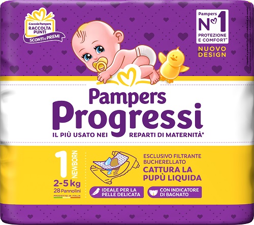 PAMPERS PROGRESSI NEWBORN PANNOLINO 1 2-5KG 28 PEZZI - FarmaLucia