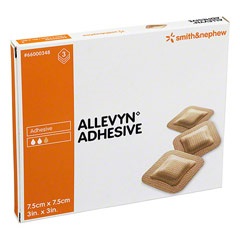 MEDICAZIONE IDROCELLULARE ADESIVA STERILE ALLEVYN ADHESIVE ALTAMENTE ASSORBENTE IN SCHIUMA DI POLIURETANO A STRUTTURA TRISTRATIFICATA 7,5X7,5CM 3 PEZZI - FarmaLucia
