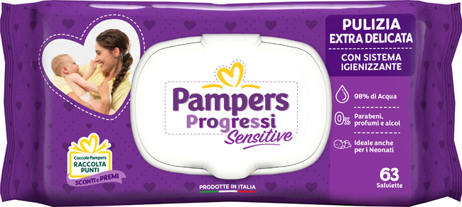 PAMPERS PROGRESSI SALVIETTE SENSITIVE ALOE RICARICA 63 PEZZI - FarmaLucia