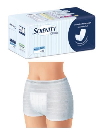 PANNOLONE PER INCONTINENZA FORMATO RETTANGOLARE CON BARRIERA SERENITY 30 PEZZI - FarmaLucia