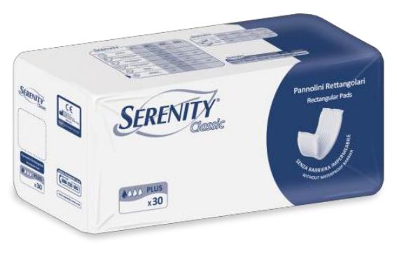 PANNOLONE PER INCONTINENZA RETTANGOLARE SENZA BARRIERA IMPERMEABILE SERENITY CLASSIC 30 PEZZI - FarmaLucia