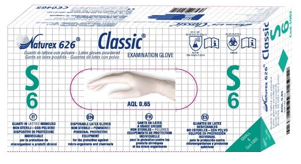 GUANTO IN LATTICE MONOUSO NON STERILE CON POLVERE NATUREX 626 CLASSIC MISURA SMALL 100 PEZZI - FarmaLucia