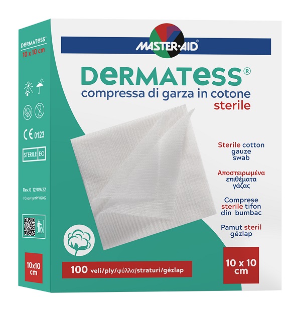 GARZA COMPRESSA MASTER-AID DERMATESS COTONE 10X10CM 100 PEZZI - FarmaLucia