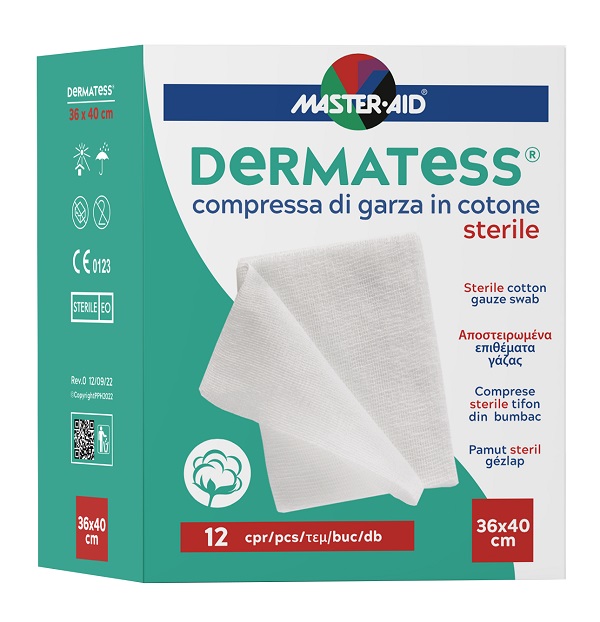 GARZA COMPRESSA MASTER-AID DERMATESS COTONE 36X40CM 12 PEZZI - FarmaLucia