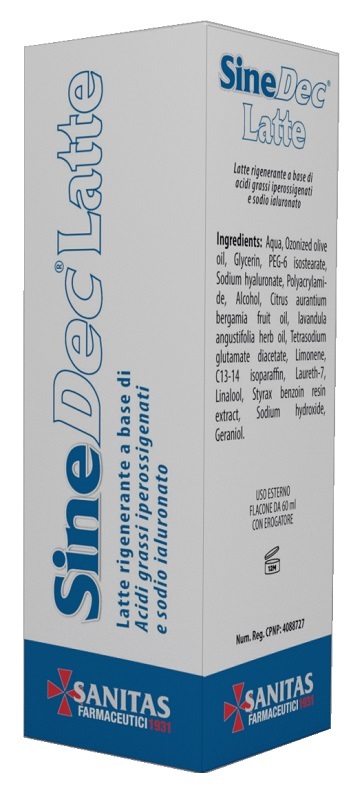 EMULSIONE PROFUMATA CONTENENTE OLIO OSSIGENATO PER PREVENZIONE E MEDICAZIONE DELLE ULCERE DA DECUBITO DI GRADO I SU PELLE INTEGRA SINEDEC LATTE 60ML - FarmaLucia