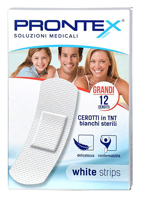 CEROTTO PRONTEX WHITE STRIPS IN TESSUTO NON TESSUTO BIANCO STERILE SCATOLA 12 CEROTTI GRANDI - FarmaLucia