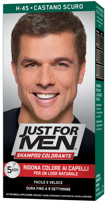 JUST FOR MEN SHAMPOO COLORANTE H45 CASTANO SCURO ATTIVATORE CHIARO 38,5 ML + BASE COLORE 27,5 ML - FarmaLucia