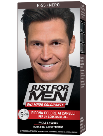 JUST FOR MEN SHAMPOO COLORANTE H55 NERO ATTIVATORE CHIARO 38,5 ML + BASE COLORE 27,5 ML - FarmaLucia