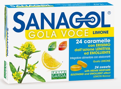 SANAGOL GOLA VOCE SENZA ZUCCHERO LIMONE 24 CARAMELLE - FarmaLucia