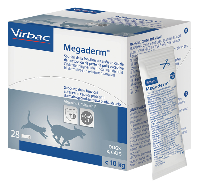 MEGADERM SUPPLEMENTO GATTI E CANI INFERIORI A 10 KG SCATOLA DA 32 SACCHETTI MONODOSE 4 ML - FarmaLucia
