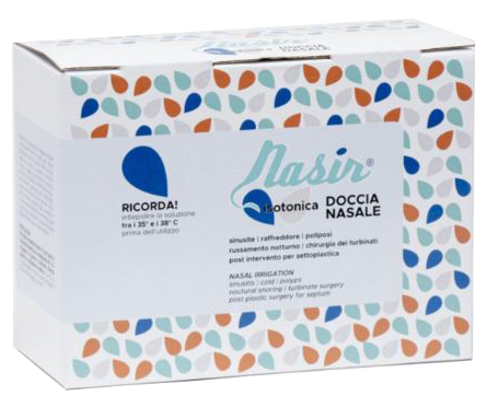 NASIR DOCCIA NASALE CON SOLUZIONE FISIOLOGICA ISOTONICA 10 SACCHE 250 ML + 1 BLISTER - FarmaLucia