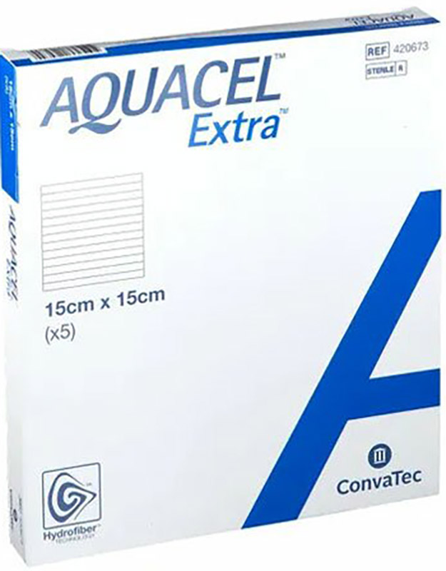 MEDICAZIONE IN HYDROFIBER E IONI ARGENTO INTESSUTA IN LYOCELL AQUACEL AG EXTRA DRS 15X15CM 5 PEZZI - FarmaLucia