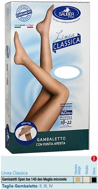 SAUBER GAMBALETTO OPEN TOE MAGLIA MICRORETE 140 DEN COLORE NEUTRO BEIGE TAGLIA 4 LINEA CLASSICA - FarmaLucia