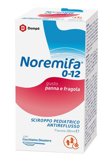 SCIROPPO PEDIATRICO ANTIREFLUSSO NOREMIFA 0-12 FLACONE 200 ML GUSTO PANNA E FRAGOLA - FarmaLucia