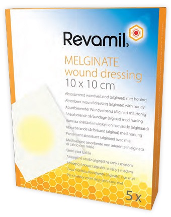 GARZA MEDICATA REVAMIL MELGINATE ALGINATO MIELE 10X10 CM 5 PEZZI - FarmaLucia
