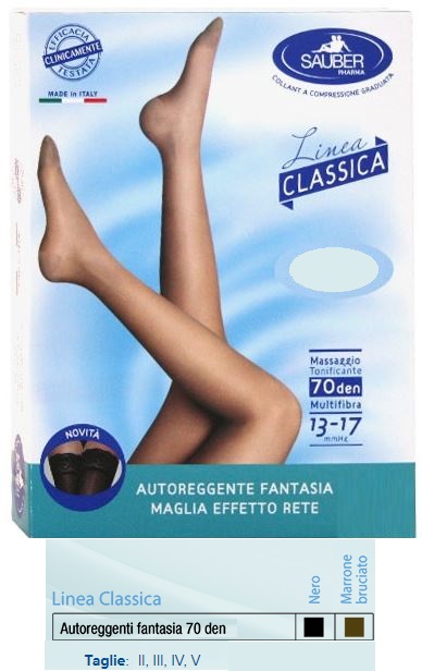 SAUBER AUTOREGGENTE FANTASIA 70 DEN MAGLIA MICRORETE COLORE NERO TAGLIA 5 LINEA CLASSICA - FarmaLucia