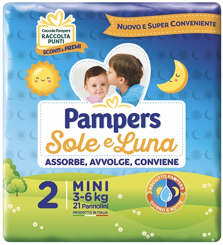 PANNOLINO PER BAMBINO PAMPERS SOLE & LUNA FLASH MINI 21 PEZZI - FarmaLucia