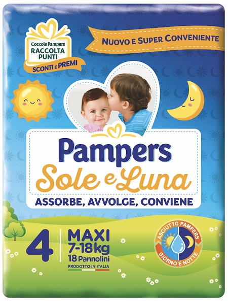PANNOLINO PER BAMBINO PAMPERS SOLE & LUNA MAXI 18 PEZZI - FarmaLucia