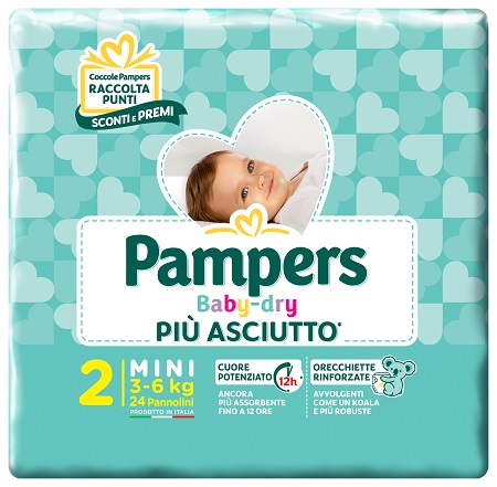 PANNOLINI PER BAMBINI PAMPERS BABY DRY DOWNCOUNT NO FLASH MINI 24 PEZZI BUONO SCONTO - FarmaLucia