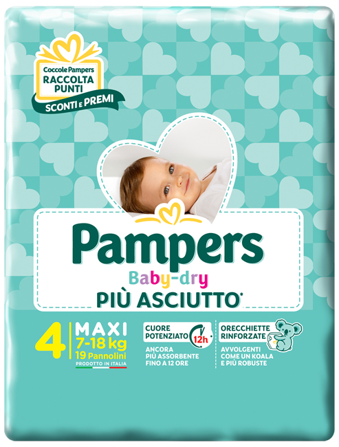 PANNOLINI PER BAMBINI PAMPERS BABY DRY DOWNCOUNT NO FLASH MAXI 19 PEZZI - FarmaLucia