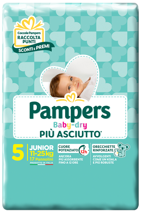 PANNOLINI PER BAMBINI PAMPERS BABY DRY DOWNCOUNT NO FLASH JUNIOR 17 PEZZI - FarmaLucia