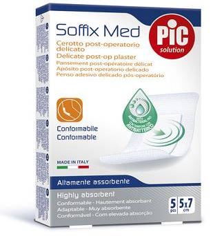 CEROTTO PIC SOFFIX MED IN TNT CON TAMPONE CENTRALE ASSORBENTE STERILE MONOUSO 5X7 CM ANTIBATTERICO 5 PEZZI - FarmaLucia