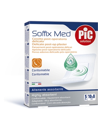 CEROTTO PIC SOFFIX MED IN TNT CON TAMPONE CENTRALE ASSORBENTE STERILE MONOUSO 10X8 CM ANTIBATTERICO 5 PEZZI - FarmaLucia