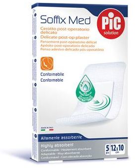 CEROTTO PIC SOFFIX MED IN TNT CON TAMPONE CENTRALE ASSORBENTE STERILE MONOUSO 10X12 CM ANTIBATTERICO 5 PEZZI - FarmaLucia