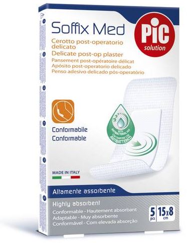 CEROTTO PIC SOFFIX MED IN TNT CON TAMPONE CENTRALE ASSORBENTE STERILE MONOUSO 15X8 CM ANTIBATTERICO 5 PEZZI - FarmaLucia