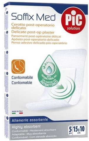 CEROTTO PIC SOFFIX MED IN TNT CON TAMPONE CENTRALE ASSORBENTE STERILE MONOUSO 10X15 CM ANTIBATTERICO 5 PEZZI - FarmaLucia