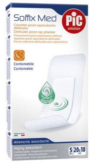 CEROTTO PIC SOFFIX MED IN TNT CON TAMPONE CENTRALE ASSORBENTE STERILE MONOUSO 10X20 CM ANTIBATTERICO 5 PEZZI - FarmaLucia