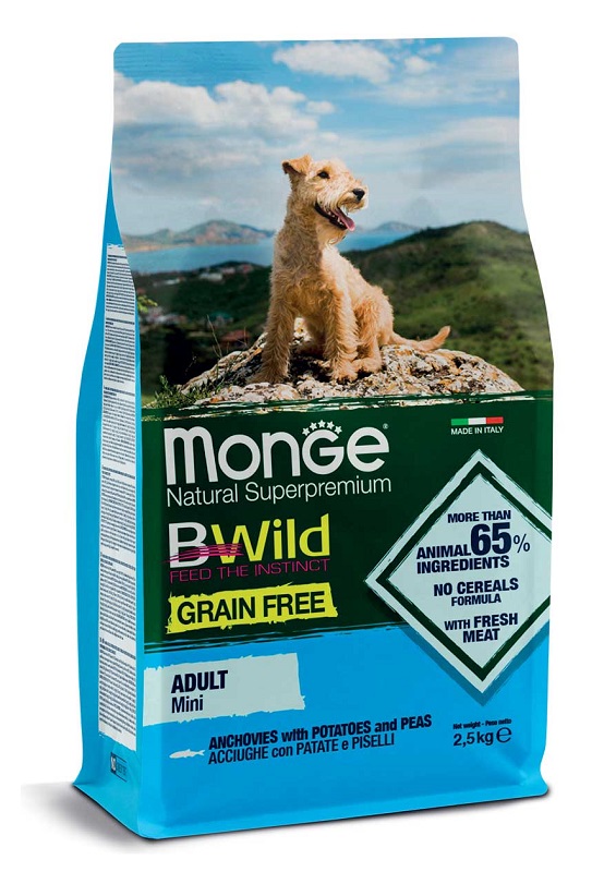 MONGE GRAIN FREE NATURAL SUPERPREMIUM SECCO CANE MINI ACCIUGHE PATATE PISELLI (DAL 15/12) 2,5 KG - FarmaLucia