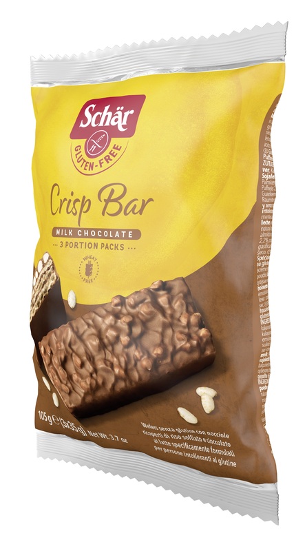 SCHAR CRISP BAR WAFERS CON NOCCIOLE RICOPERTI DI RISO SOFFIATO E CIOCCOLATO AL LATTE 3 PORZIONI DA 35 G - FarmaLucia