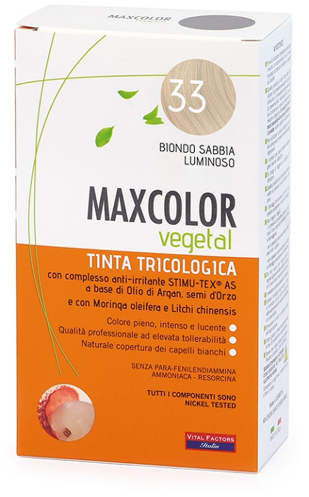 MAXCOLOR VEGETAL TINTA TRICOLOGICA 33 BIONDO SABBIA LUMINOSO 140 ML - FarmaLucia
