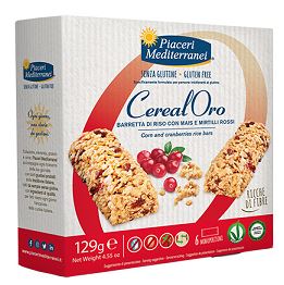 PIACERI MEDITERRANEI CEREALORO BARRETTA DI RISO CON MAIS E MIRTILLI ROSSI 6 PEZZI DA 21,5 G - FarmaLucia