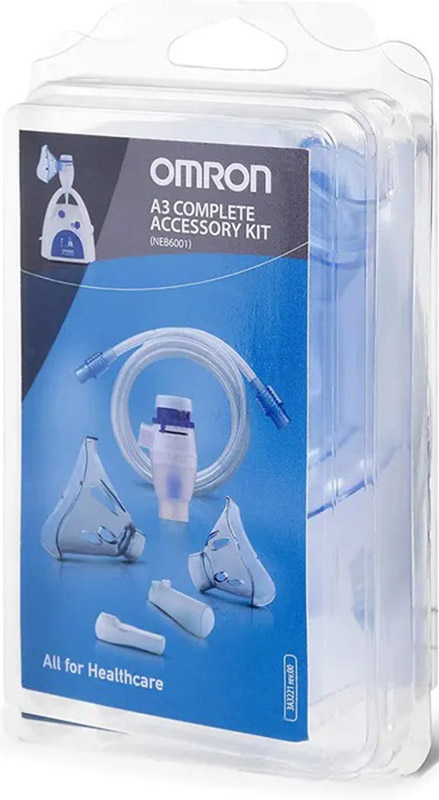 OMRON A3 COMPLETE KIT RICAMBIO AMPOLLA REGOLABILE + TUBO + MASCHERINA PEDIATRICA + MASCHERINA ADULTI + FORCELLE NASALI + BOCCAGLIO - FarmaLucia