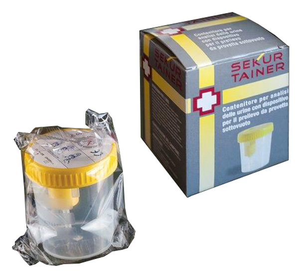 CONTENITORE PER URINA SEKUR TRAINER CON TAPPO A VITE E SONDA PER PRELIEVO DA PROVETTA SOTTOVUOTO 120ML - FarmaLucia
