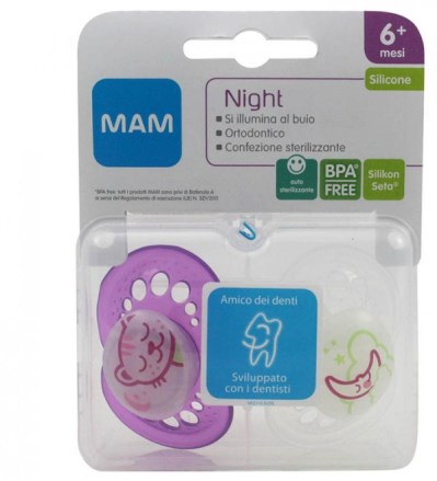 MAM NIGHT SUCCHIETTO 6+ SILICONE CONFEZIONE DOPPIA - FarmaLucia