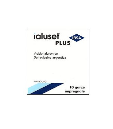 GARZA IALUSET PLUS IMPREGNATA DI CREMA DI ACIDO IALURONICO 0,05%, DI SULFADIAZINA ARGENTICA 1%, MACROGOL, GLICEROLO E ACQUA 10 X 10 CM 10 PEZZI - FarmaLucia