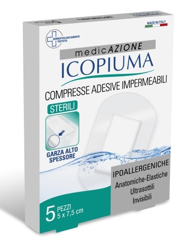 ICOPIUMA GARZA COMPRESSA MEDICATA POSTOPERATORIA 5X7,5 CM 5 PEZZI - FarmaLucia