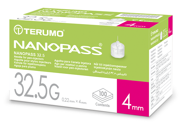 AGO PER PENNA DA INSULINA NANOPASS 32,5 GAUGE LUNGHEZZA 4 MM 100 PEZZI - FarmaLucia