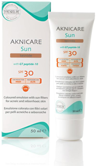CREMA COLORATA PROTETTIVA SOLARE PER PELLE ACNEICA AKNICARE SUN TEINTEE' DORE' TUBETTO 50 ML - FarmaLucia