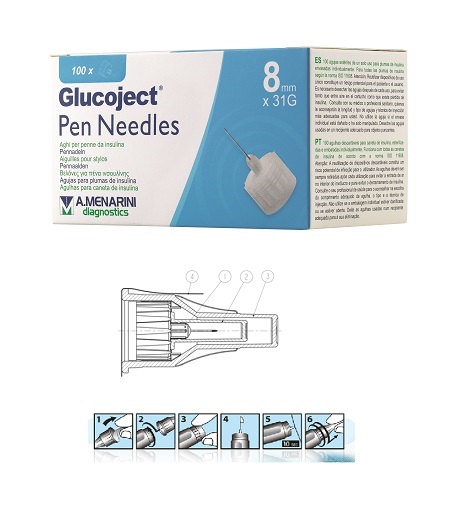 AGO PER PENNA DA INSULINA GLUCOJECT LUNGHEZZA 8 MM GAUGE 31 100 PEZZI - FarmaLucia