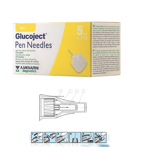 AGO PER PENNA DA INSULINA GLUCOJECT LUNGHEZZA 5 MM GAUGE 31 100 PEZZI - FarmaLucia