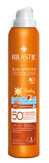 RILASTIL SUN SYSTEM BABY PPT SPF 50+ TRANSPARENT SPRAY WET SKIN 200 ML - FarmaLucia