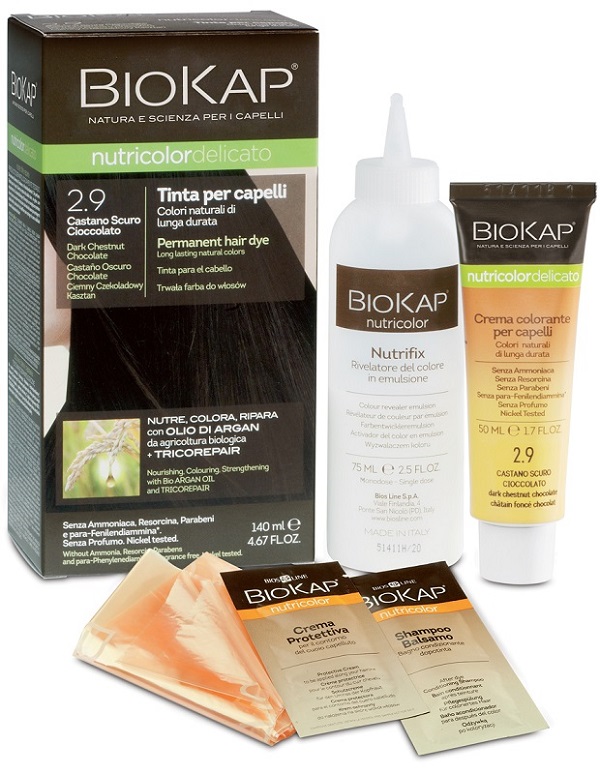 BIOKAP NUTRICOLOR DELICATO 2,9 CASTANO SCURO CIOCCOLATO TINTA TUBO + FLACONE - FarmaLucia