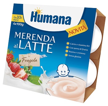 HUMANA MERENDA AL LATTE GUSTO FRAGOLA 100 G 4 PEZZI - FarmaLucia