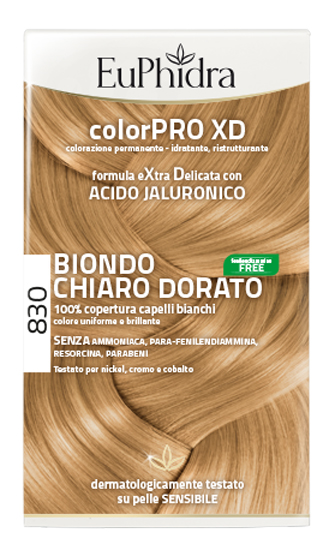 EUPHIDRA COLORPRO XD 830 BIONDO CHIARO DORATO GEL COLORANTE CAPELLI IN FLACONE + ATTIVANTE + BALSAMO + GUANTI - FarmaLucia