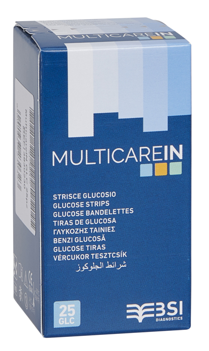 STRISCE MISURAZIONE GLICEMIA MULTICARE IN GLUCOSIO ELETTRODO 25 PEZZI - FarmaLucia