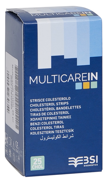TEST COLESTEROLEMIA MULTICARE IN COLESTEROLO IN STRISCE CON ASPIRAZIONE CAPILLARE 25 PEZZI - FarmaLucia